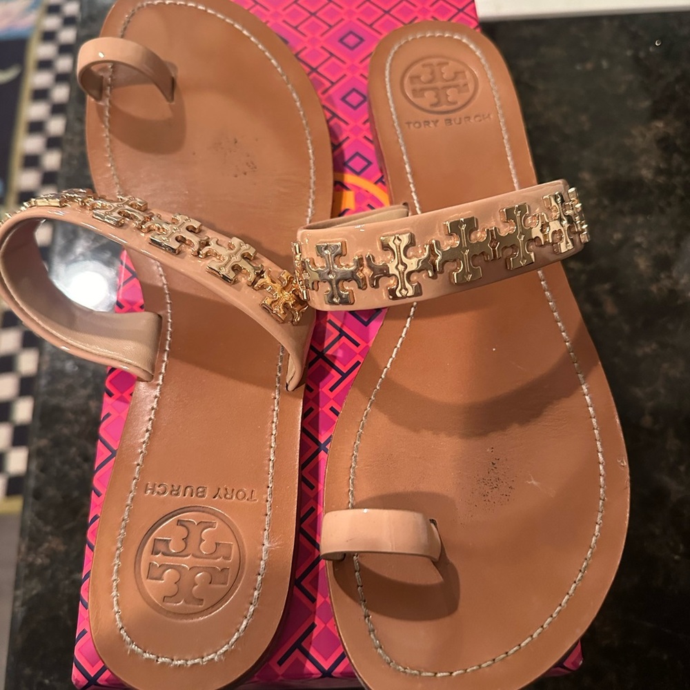 Tory Burch Tan Embellished Sandals